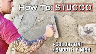 How to Apply Stucco with Smooth Finish amp How to ColorTint Stucco  How to Tint Concrete  Easy DIY [upl. by Schalles593]