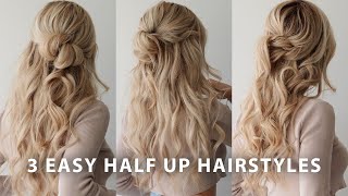 3 EASY HALF UP HAIRSTYLES 🌸 Perfect for Weddings Bridal Prom amp Work [upl. by Aylmar]